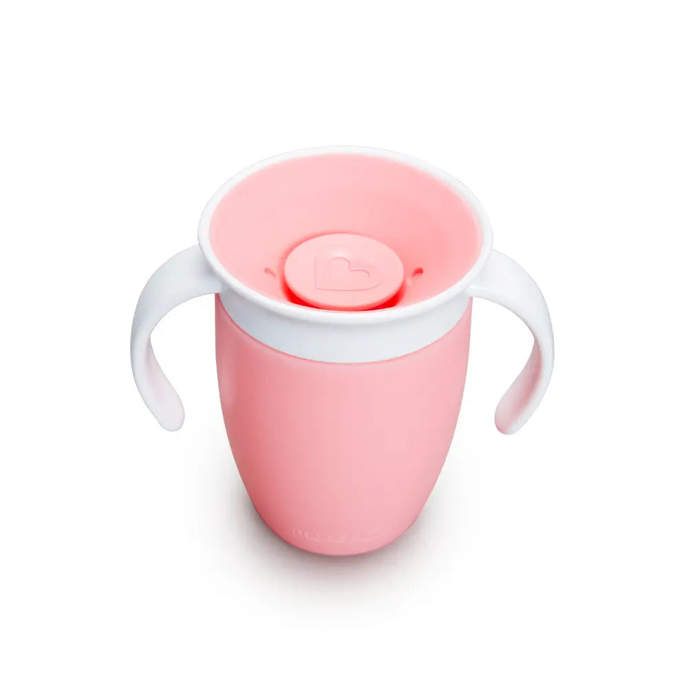 Munchkin 360° Spill-Proof Trainer Cup with Handles, Spoutless Sippy Cup for Babies, Easy Transition to Open Cup, BPA-Free, 7oz, 6+ Months - Pink