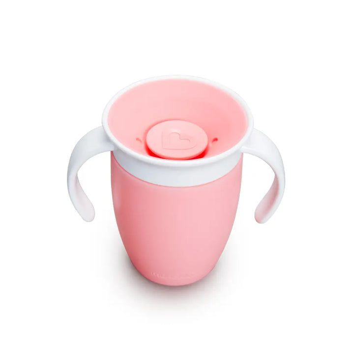 Munchkin 360° Spill-Proof Trainer Cup with Handles, Spoutless Sippy Cup for Babies, Easy Transition to Open Cup, BPA-Free, 7oz, 6+ Months - Pink