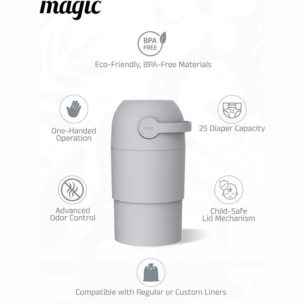 Magic THOTH M Diaper Pail, Odorless Nappy Bin, Compact &amp; Space-Saving Design, Compatible with Regular Plastic Bags, Converts for 2nd Life Use, Holds Up to 25 Newborn Diapers - Concrete