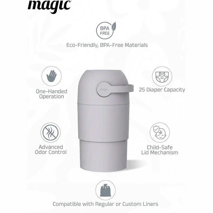 Magic THOTH M Diaper Pail, Odorless Nappy Bin, Compact &amp; Space-Saving Design, Compatible with Regular Plastic Bags, Converts for 2nd Life Use, Holds Up to 25 Newborn Diapers - Concrete