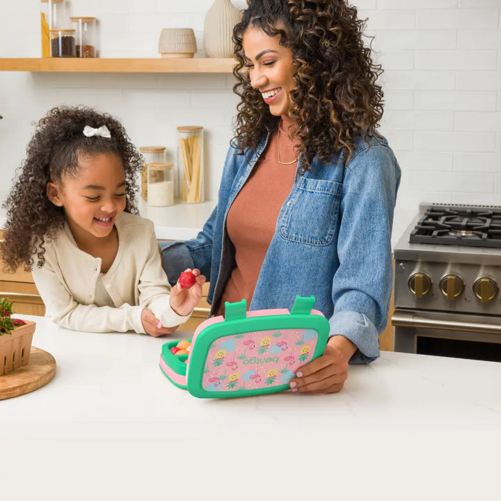 Bentgo Kids Prints with 5 Compartments, Leak-Proof Bento Lunch Box, BPA &amp; PFAS-Free, Microwave &amp; Dishwasher Safe Tray,  3–7 Years - Tropical