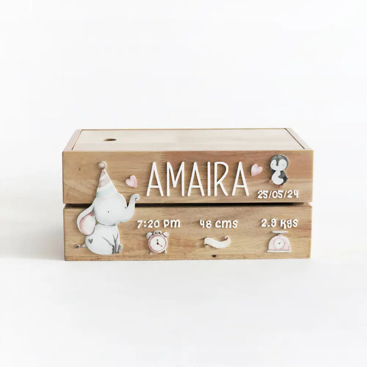 The Tiny Trove Personalized Wooden Box - Birth Statistics Girl Theme