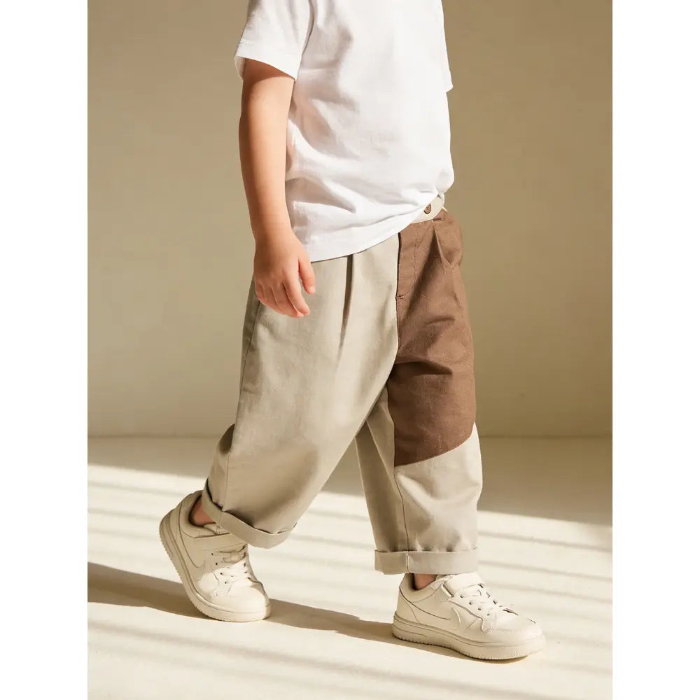 The Baby Trunk Unisex Comfy Patch Pants - Beige+Brown