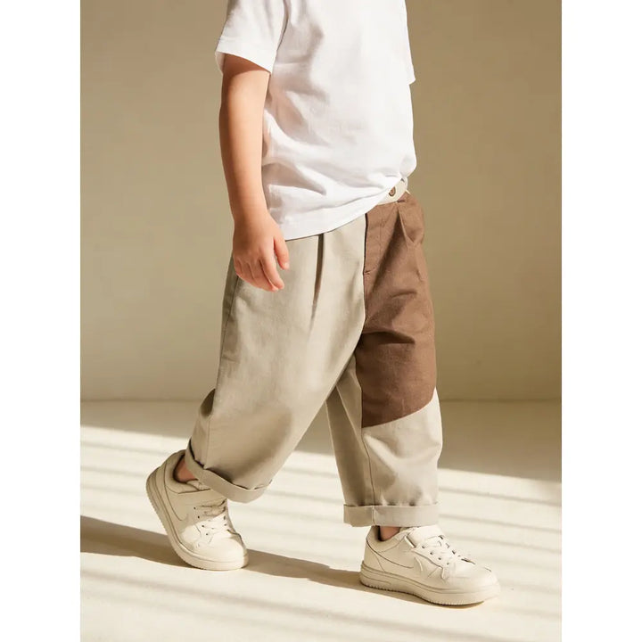The Baby Trunk Unisex Comfy Patch Pants - Beige+Brown