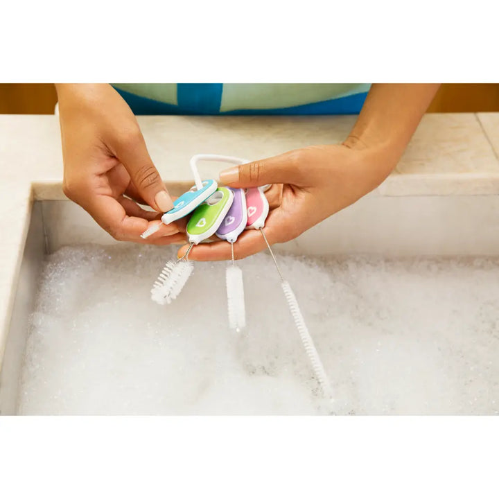 Munchkin Details™ Bottle and Cup Cleaning Brush 4 Piece Set with Key Ring - All in One Cleaning Solution for Sippy Cups &amp; Bottles