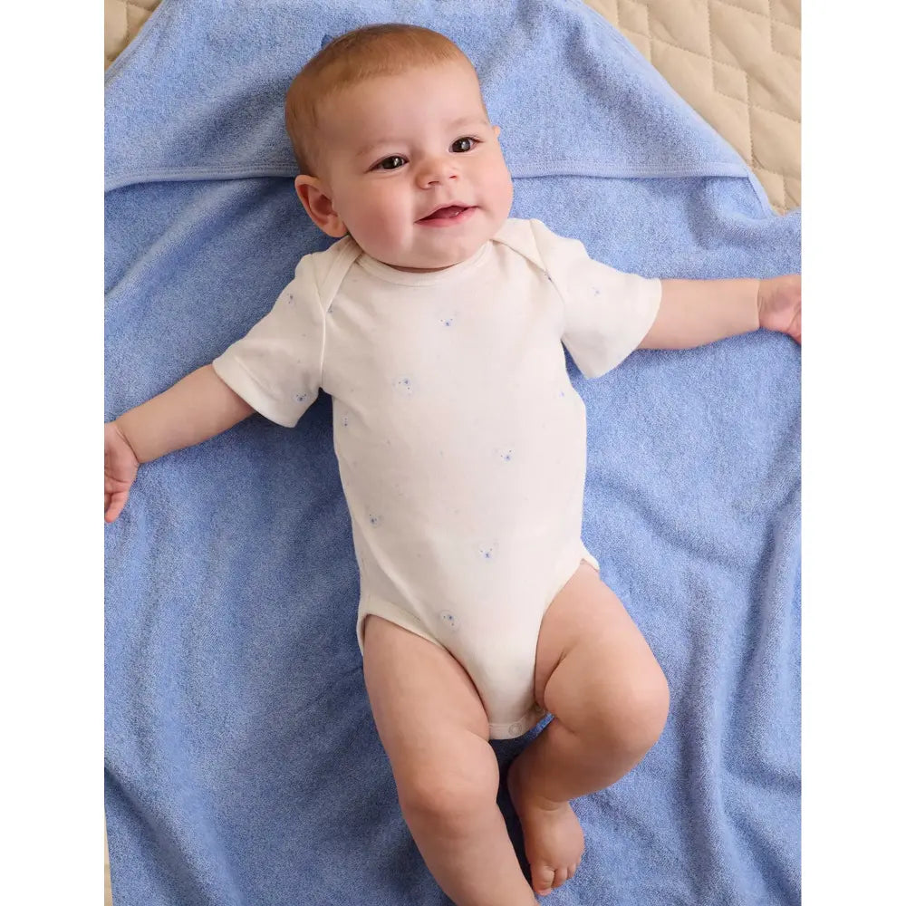 Purebaby Pack of 2 Bear Unisex Organic Cotton Easy Neck Bodysuit - Pale Blue