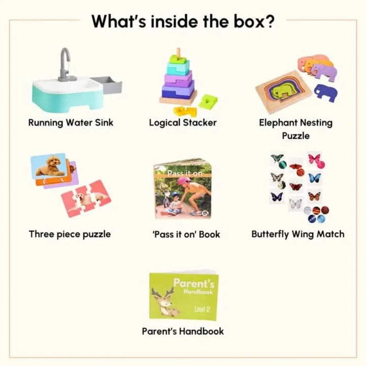 Curious Cub Montessori Box 12 | 6-Piece Practical Skills Toy Set | Play Sink, Logical Stacker &amp; Puzzles | 2.3 Yrs+