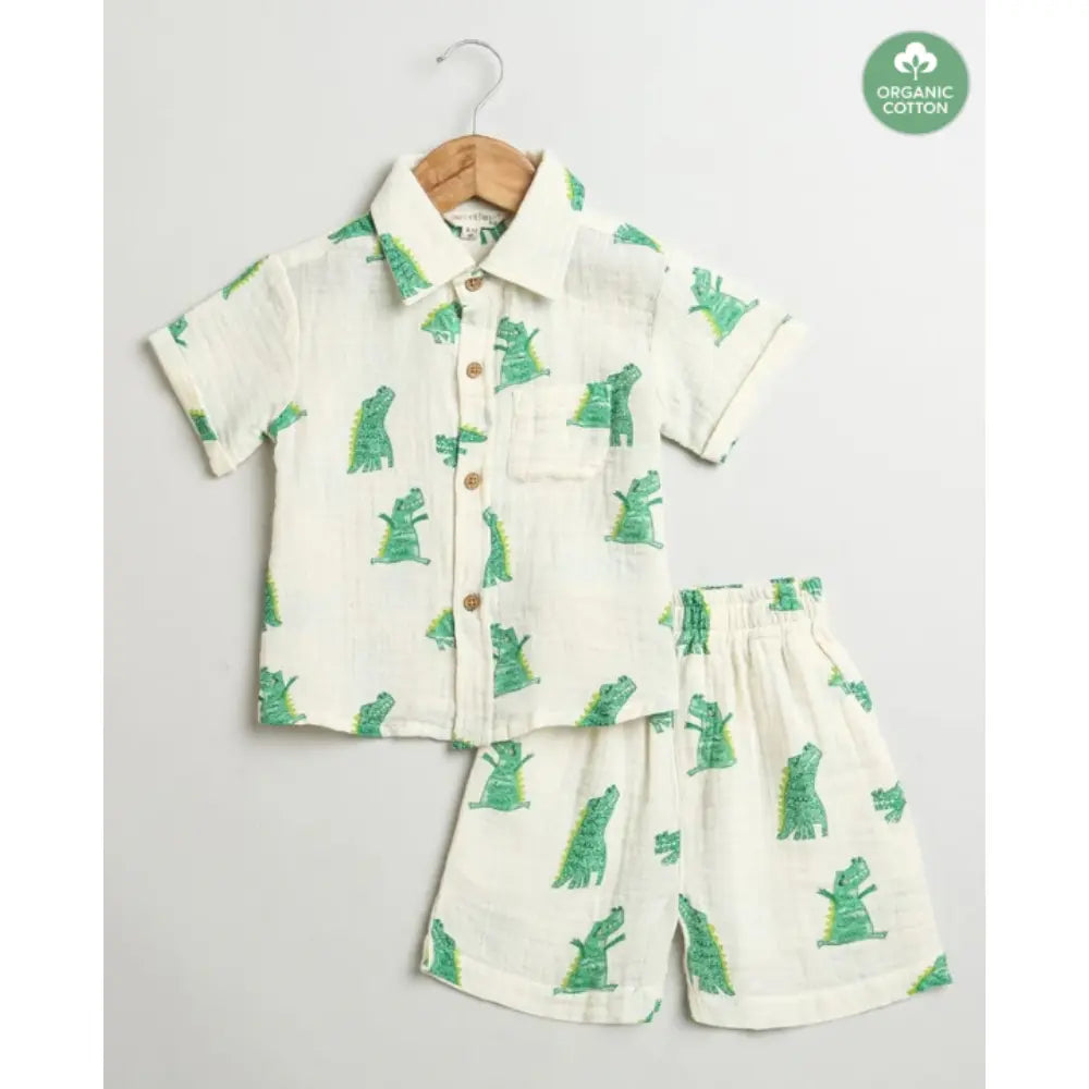 Sweetlime By As Alligator Print Cotton Co-ord Set - White