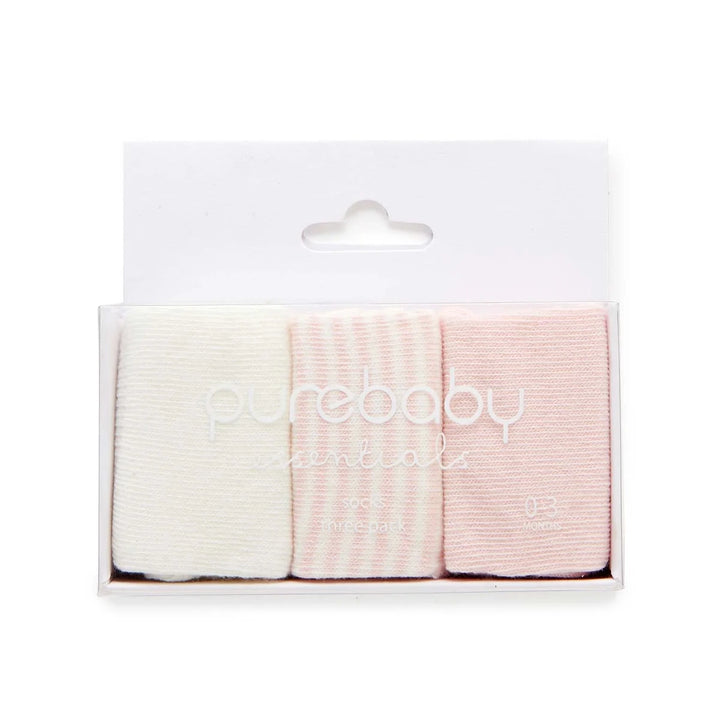Purebaby Unisex Organic Cotton 3 Pack Baby Sock - Pale Pink Pack
