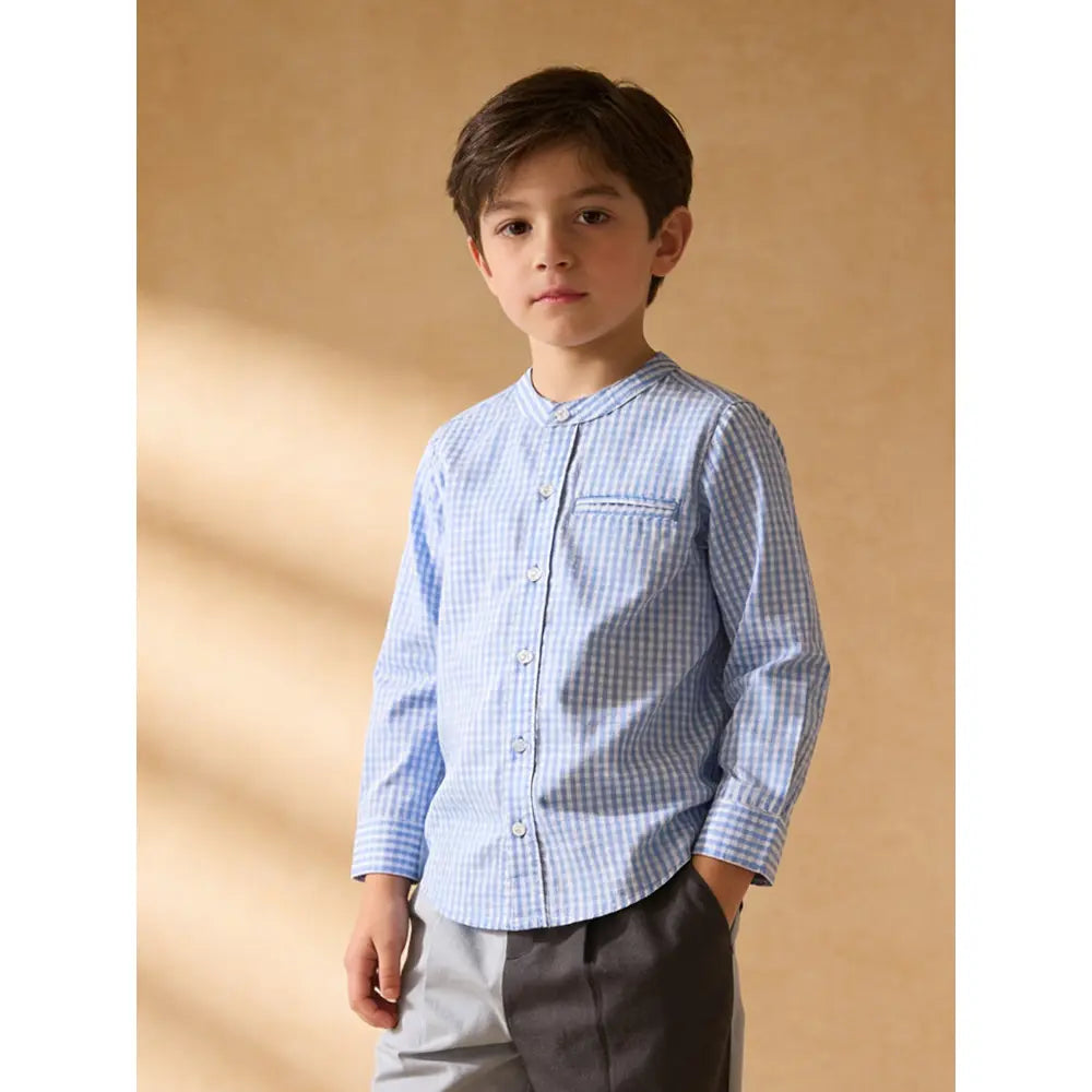 The Baby Trunk Unisex Checked Band Collar Shirt | 2 to 6 Years