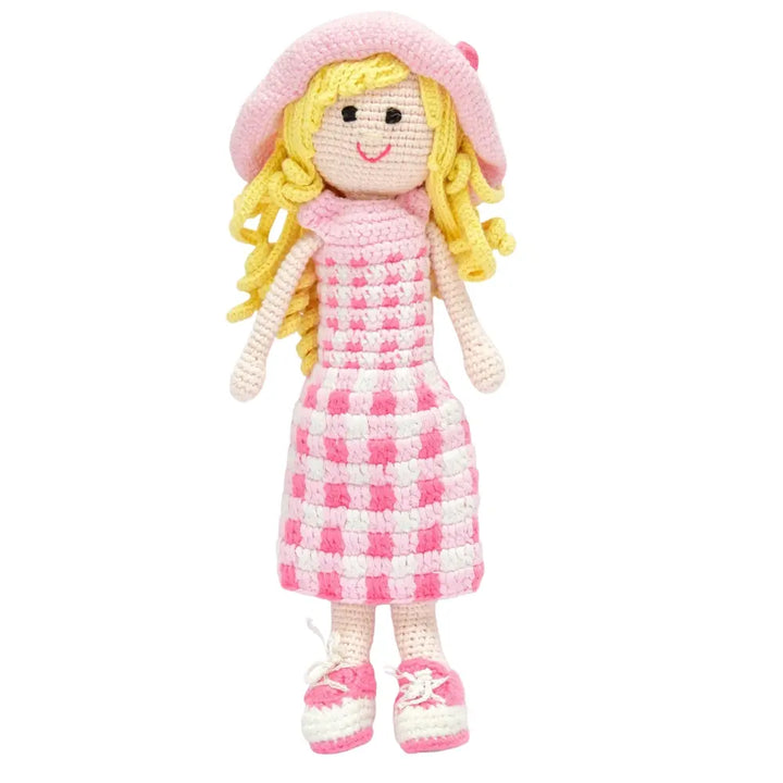 Happy Threads Fiona – Handwoven Crochet Doll in Blush &amp; Ivory | Sustainable Storytelling Companion