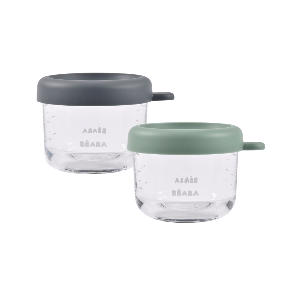 Beaba Glass Storage Jar, 150ml, Set of 2, Sage Green &amp; Mineral