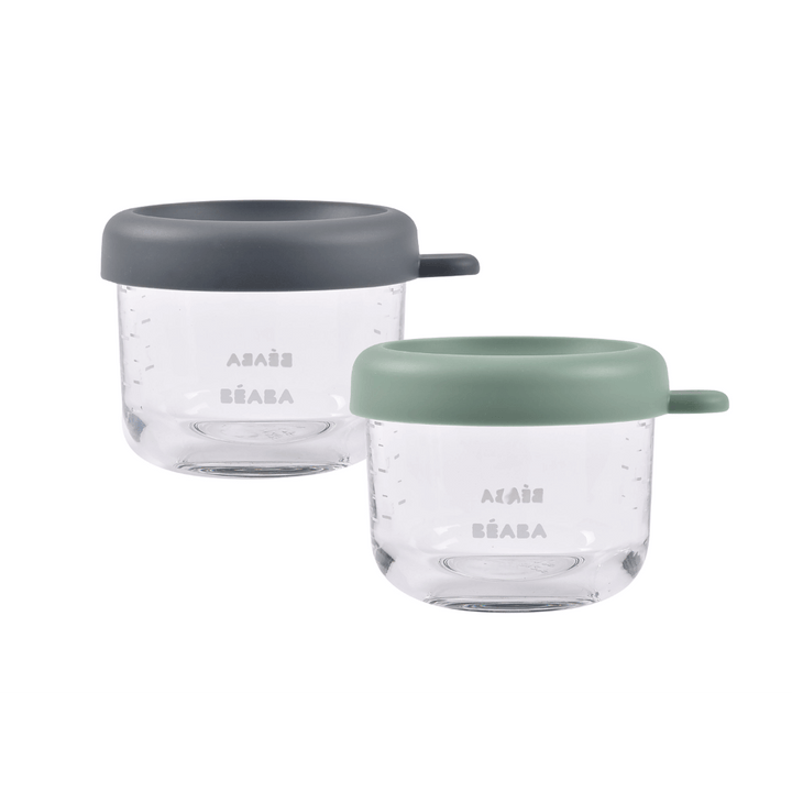 Beaba Glass Storage Jar, 150ml, Set of 2, Sage Green &amp; Mineral