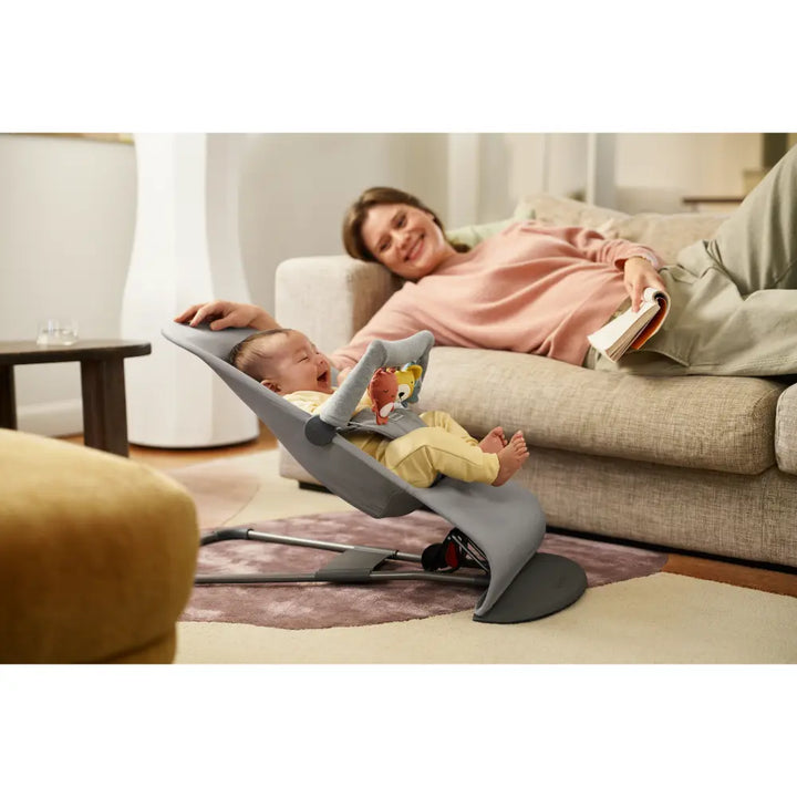 BabyBjorn Balance Soft Quilted Fabric, Lightweight Ergonomic Baby Bouncer with Natural Rocking, Convertible to a Toddler Chair, Ergonomic design, Newborn to Toddler (0–2 Years) - Light Grey