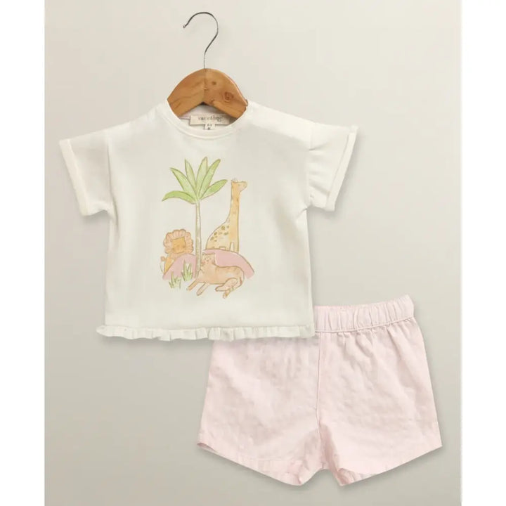 Sweetlime By As The Sunset Safari Cotton Co-ord Set - White &amp; Pink