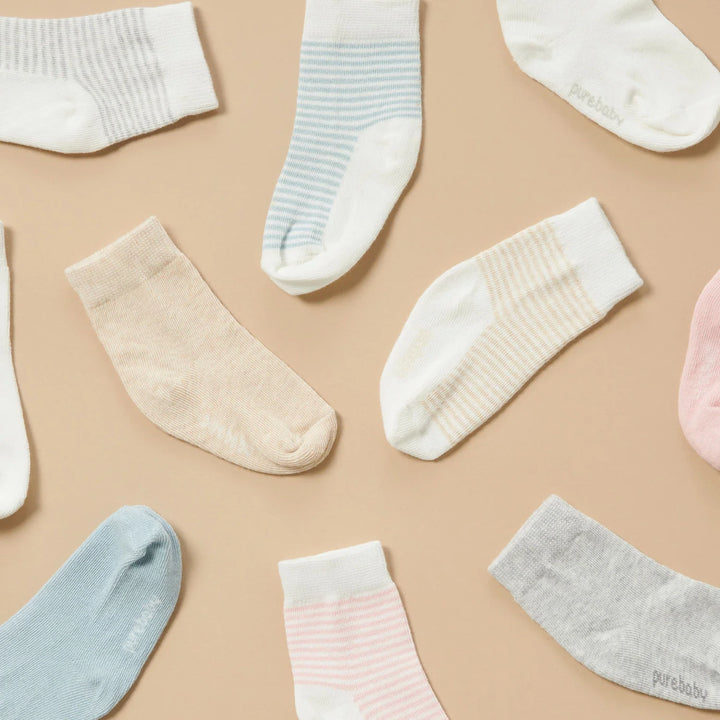 Purebaby Unisex Organic Cotton 3 Pack Baby Sock - Wheat Melange / Vanilla Pack