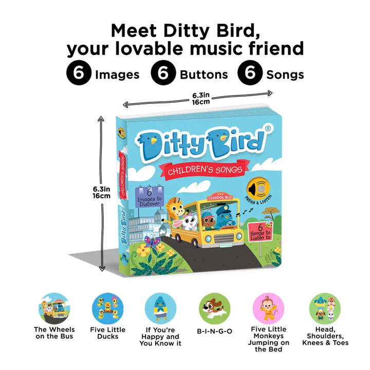 Ditty Bird Musical Book - Fun &amp; Interactive  Nursery Rhyme Book for Toddlers, Sturdy Baby Sound Books, 12M+, USB-C Rechargable - Children&