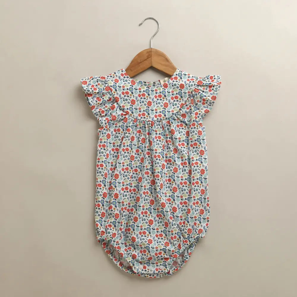 Sweetlime By AS Baby Girls Floral Printed Flutter Sleeve Romper Multicolor