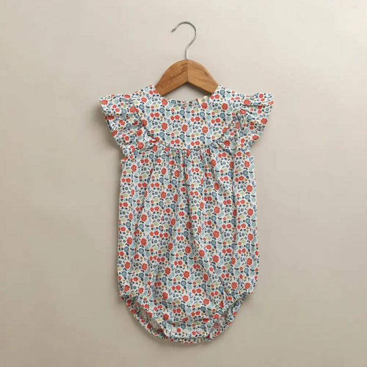 Sweetlime By AS Baby Girls Floral Printed Flutter Sleeve Romper Multicolor