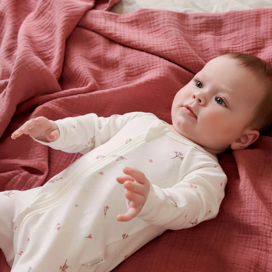 Purebaby Unisex Blossom Pack of 2 Organic Cotton Baby Growsuits - Pink