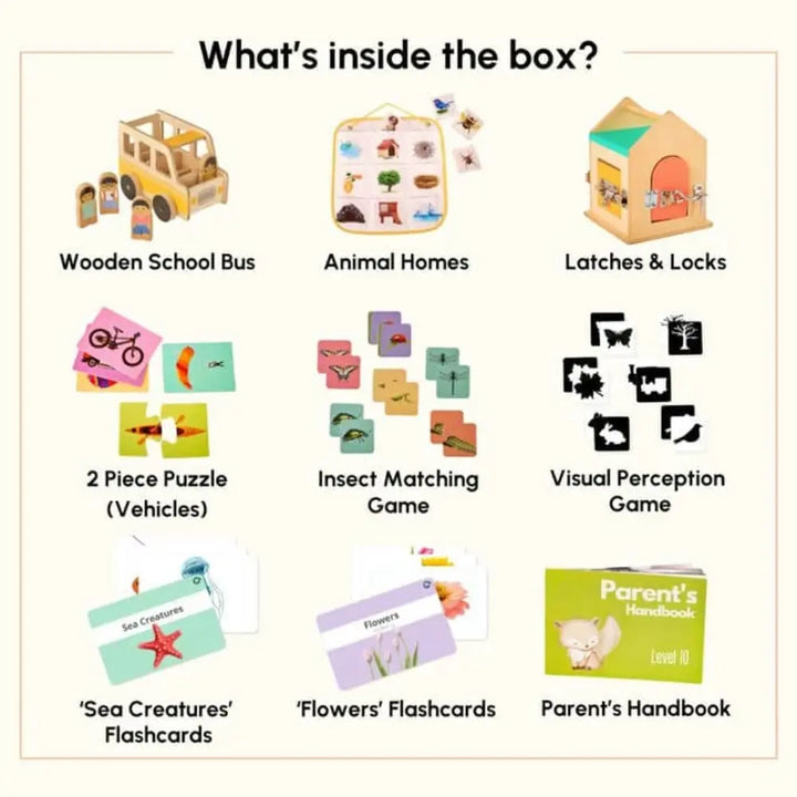 Curious Cub Montessori Box 10 | 10-Piece Cognitive Toy Set | Lock Box, Matching Games &amp; Puzzles | 21+ Months