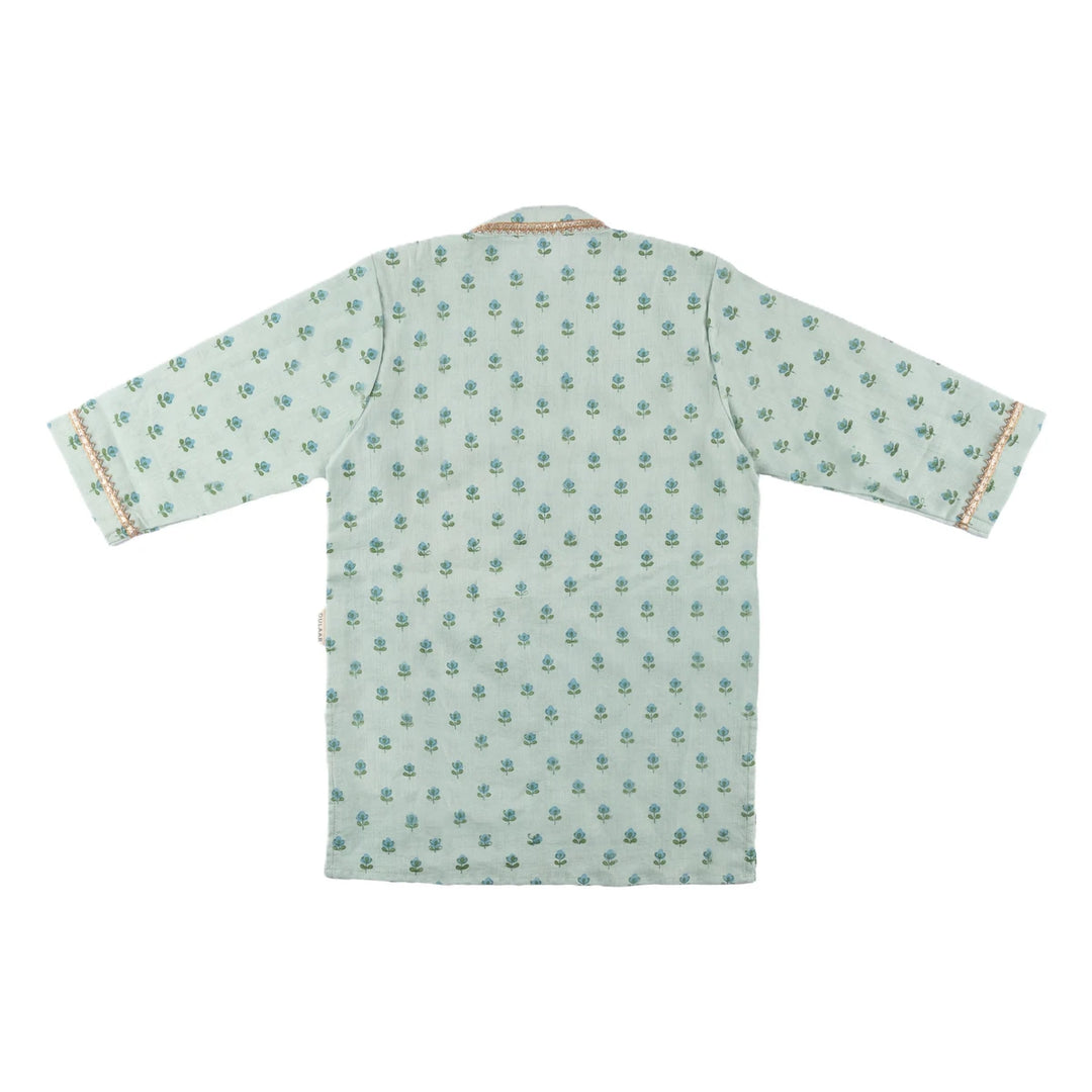 Dulaar Cotton Kurta Pyjama Set for Boys | Hand-Block Printed (Gota Work)-Flowers from Sanganer (Sky)