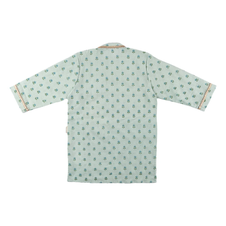 Dulaar Cotton Kurta Pyjama Set for Boys | Hand-Block Printed (Gota Work)-Flowers from Sanganer (Sky)