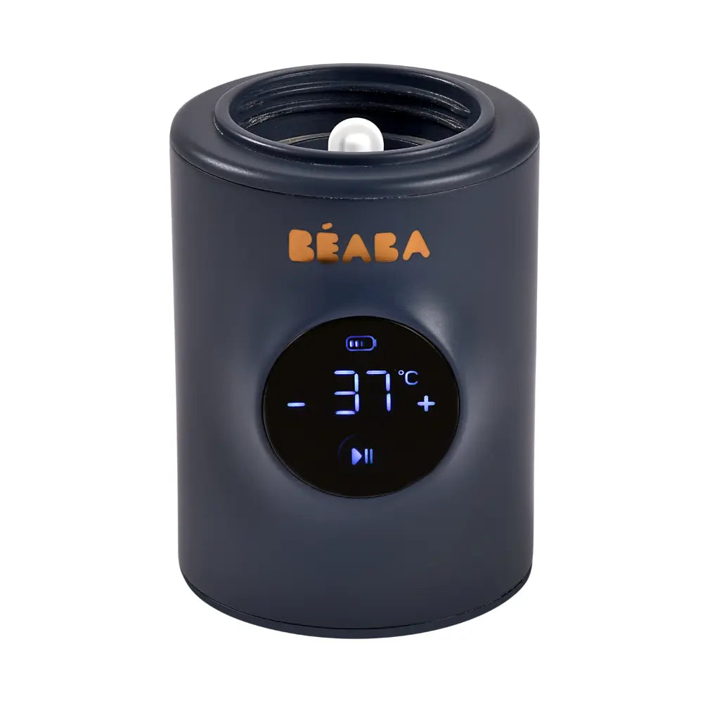 Beaba Milk Nomad Portable Baby Bottle Warmer - Rechargeable Warmer with Adjustable Temperature, Integrated Mixer &amp; Bottle Adapters, Night Blue, 0m+