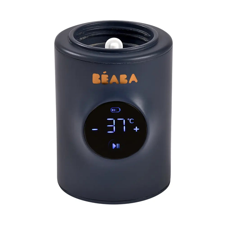 Beaba Milk Nomad Portable Baby Bottle Warmer - Rechargeable Warmer with Adjustable Temperature, Integrated Mixer &amp; Bottle Adapters, Night Blue, 0m+