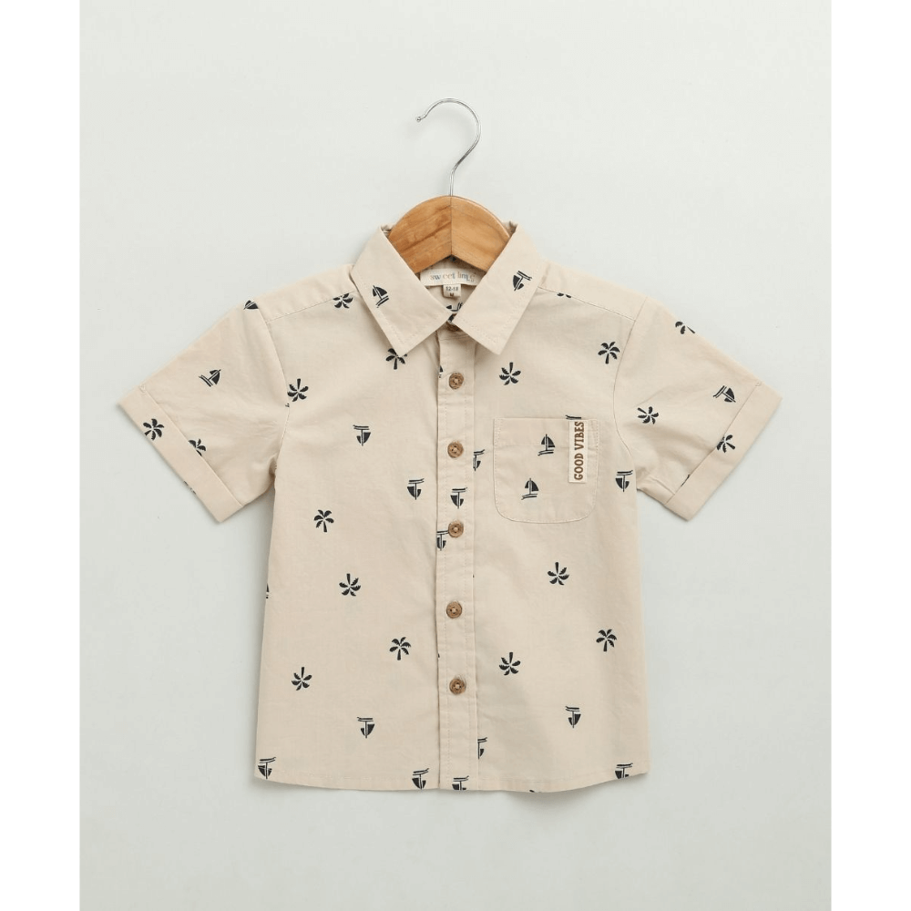 Sweetlime By AS Beige Boat Printed Cotton Poplin Co-ord Set