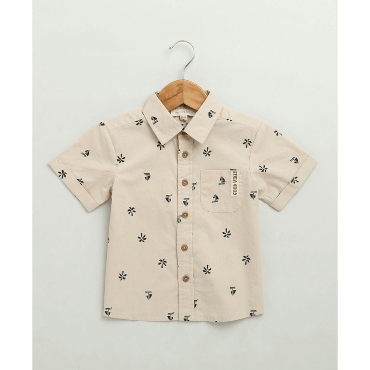Sweetlime By AS Beige Boat Printed Cotton Poplin Co-ord Set