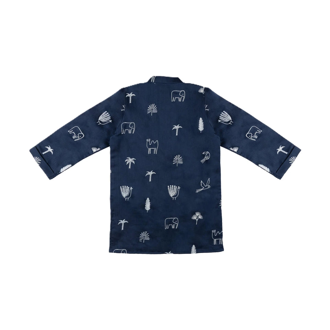 Dulaar Chanderi Kurta Pyjama Set for Boys | Embroidered-Magical Jungle (Royal Blue)