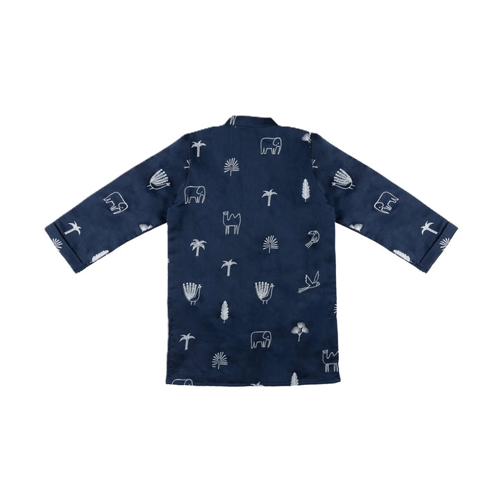 Dulaar Chanderi Kurta Pyjama Set for Boys | Embroidered-Magical Jungle (Royal Blue)