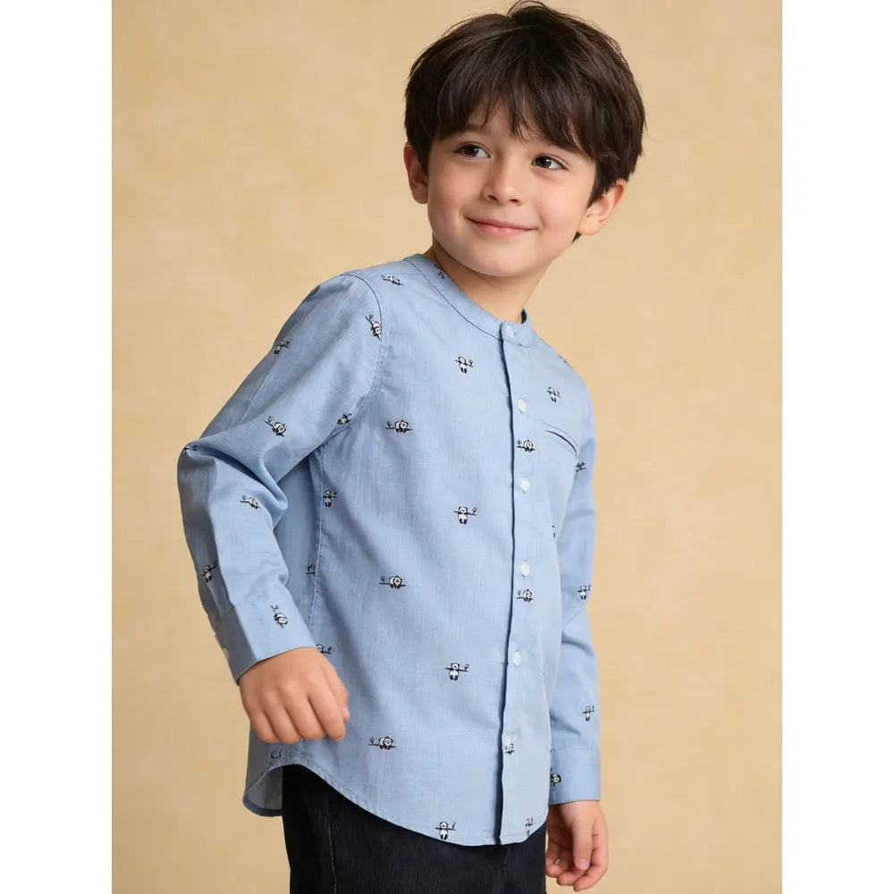 The Baby Trunk Unisex Happy Panda Band Collar Shirt | 0 to 24 Months