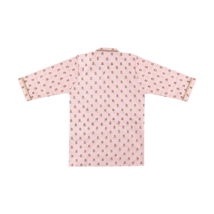 Dulaar Cotton Kurta Pyjama Set for Boys | Hand-Block Printed (Gota Work)-Flowers from Sanganer (Blush)