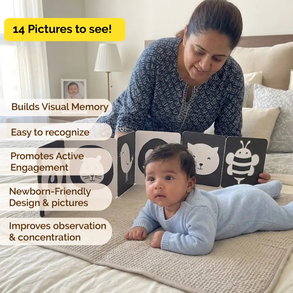 Shumee High-Contrast Black &amp; White Newborn Sensory Cards – Fold-Out Visual Stimulation Cards for Tummy Time &amp; Early Brain Development (0 to 6 Months)