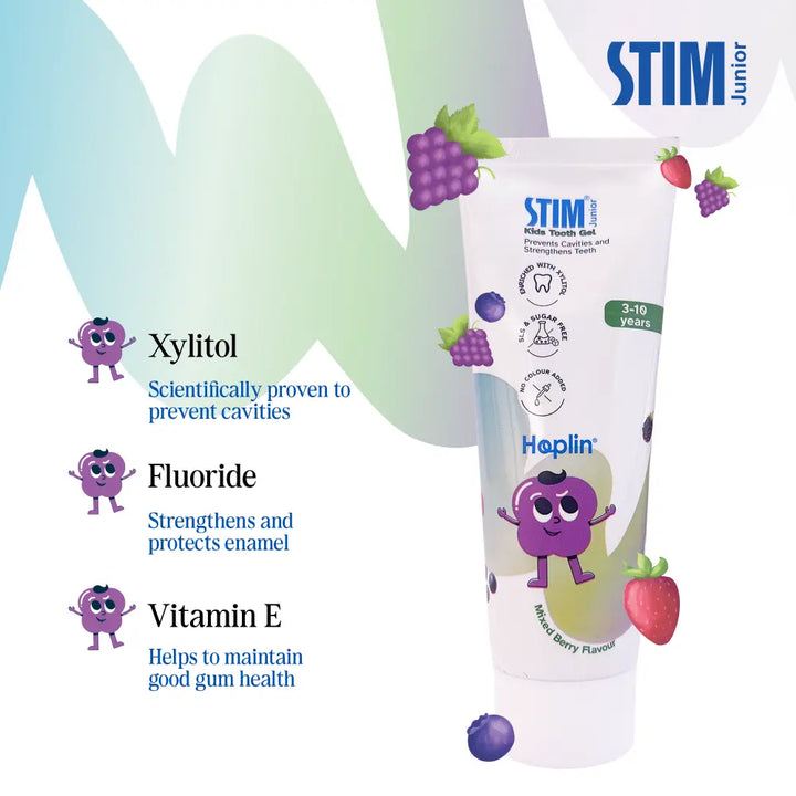 STIM Junior Kids Toothpaste | With Brush | 3-10 Y | SLS Free - Mixed Berry