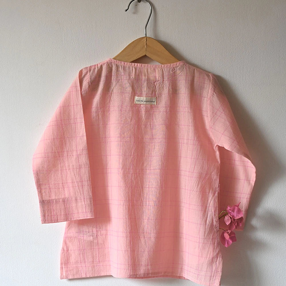 Love The World Today ‘Sleepover Party’ Kurta and Shorts Co-ord Set - Pink Checks