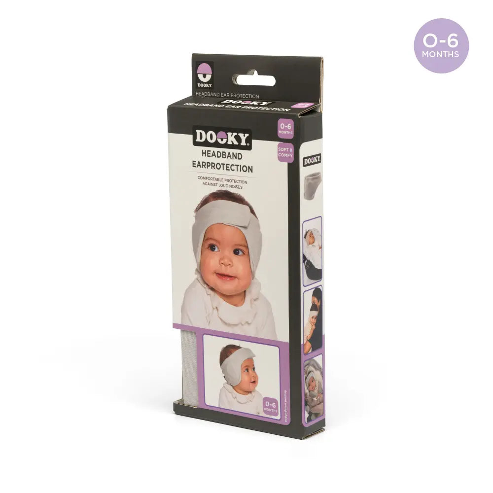 Dooky Infant Ear Protection Headband, Baby Noise Reduction Band, Soft Comfortable Earmuffs for Travel, Sleep &amp; Loud Sounds - (Grey)