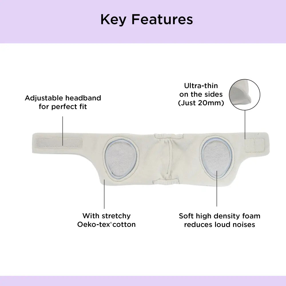 Dooky Infant Ear Protection Headband, Baby Noise Reduction Band, Soft Comfortable Earmuffs for Travel, Sleep &amp; Loud Sounds - (Grey)