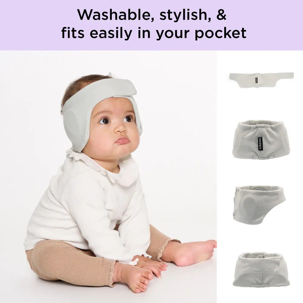 Dooky Infant Ear Protection Headband, Baby Noise Reduction Band, Soft Comfortable Earmuffs for Travel, Sleep &amp; Loud Sounds - (Grey)
