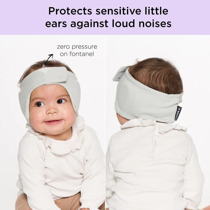 Dooky Infant Ear Protection Headband, Baby Noise Reduction Band, Soft Comfortable Earmuffs for Travel, Sleep &amp; Loud Sounds - (Grey)