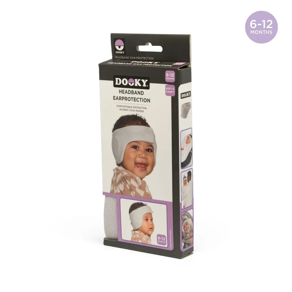 Dooky Infant Ear Protection Headband, Baby Noise Reduction Band, Soft Comfortable Earmuffs for Travel, Sleep &amp; Loud Sounds - (Grey)