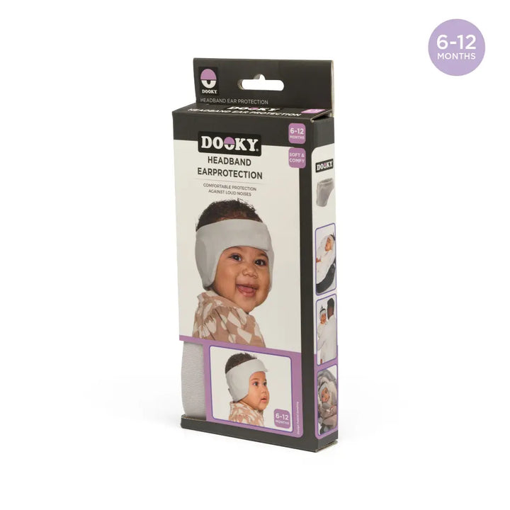 Dooky Infant Ear Protection Headband, Baby Noise Reduction Band, Soft Comfortable Earmuffs for Travel, Sleep &amp; Loud Sounds - (Grey)