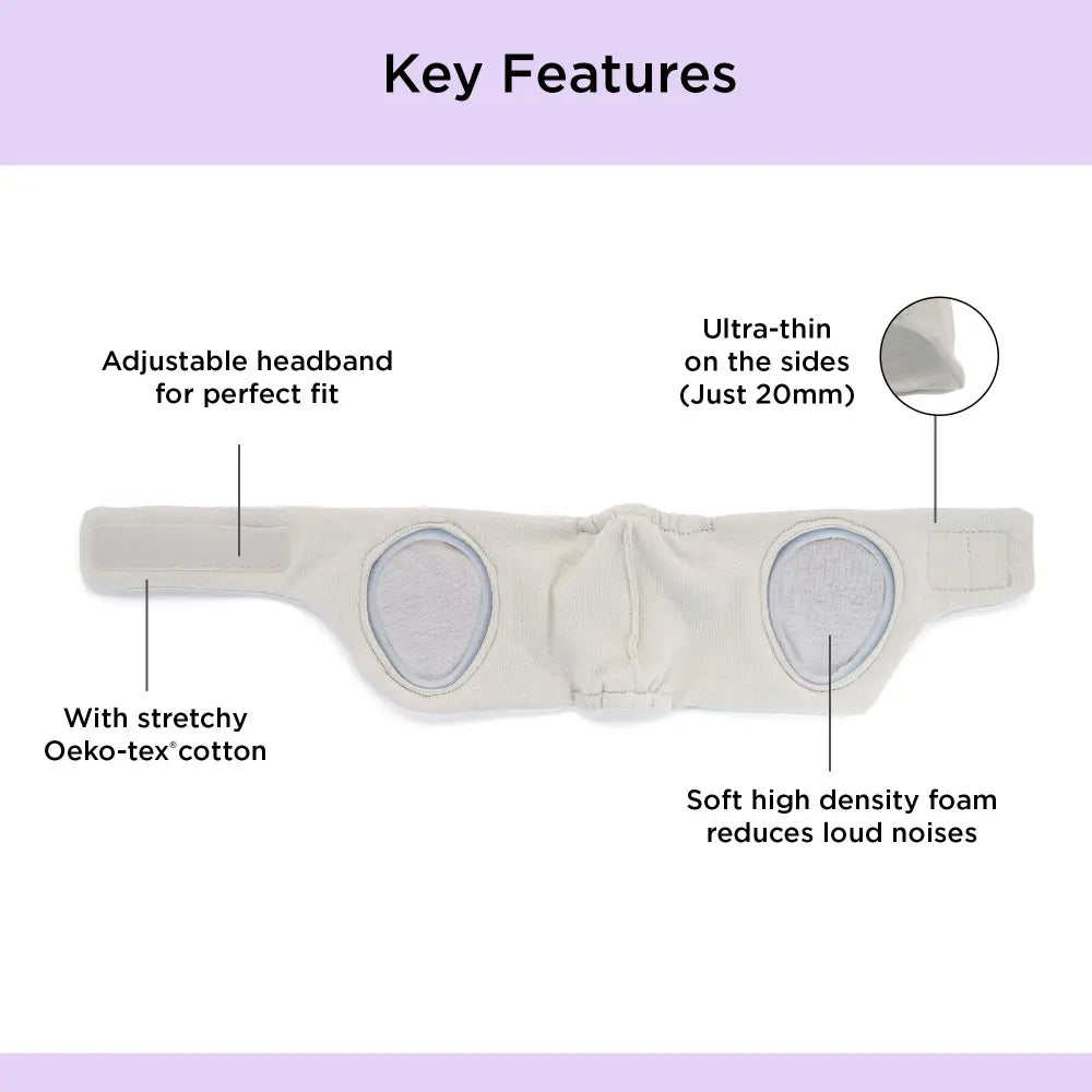 Dooky Infant Ear Protection Headband, Baby Noise Reduction Band, Soft Comfortable Earmuffs for Travel, Sleep &amp; Loud Sounds - (Grey)