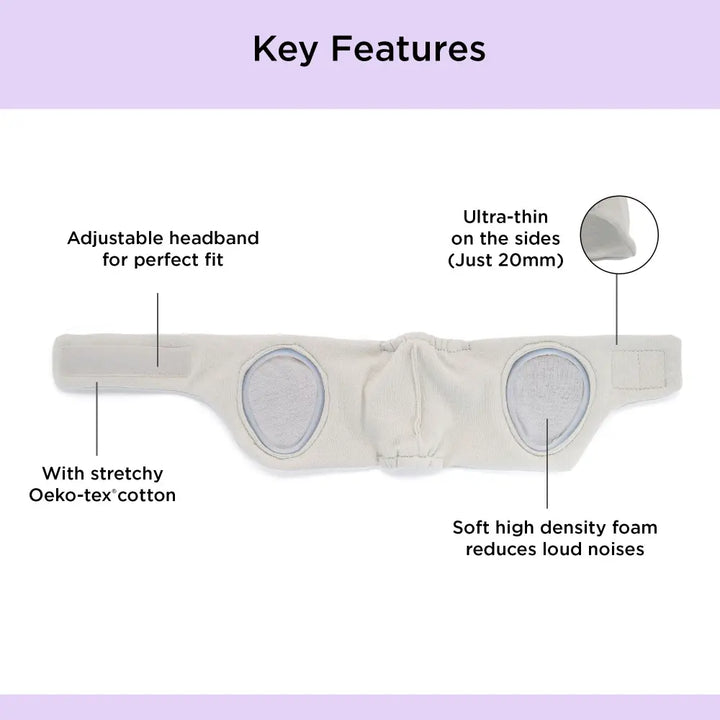 Dooky Infant Ear Protection Headband, Baby Noise Reduction Band, Soft Comfortable Earmuffs for Travel, Sleep &amp; Loud Sounds - (Grey)
