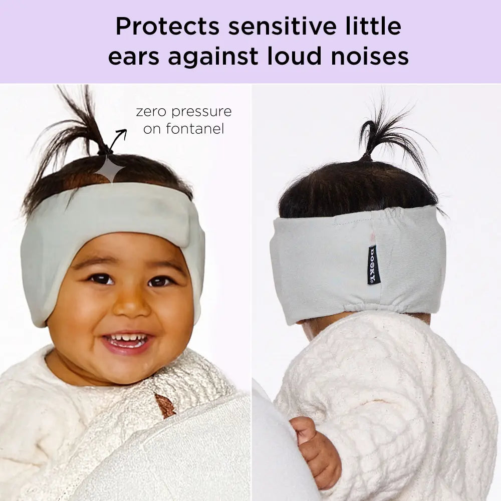 Dooky Infant Ear Protection Headband, Baby Noise Reduction Band, Soft Comfortable Earmuffs for Travel, Sleep &amp; Loud Sounds - (Grey)