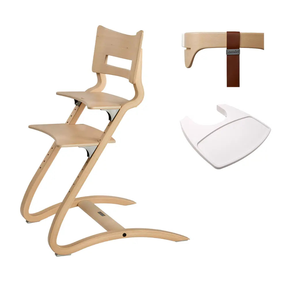 Leander Classic Highchair Set – Includes Safety Bar &amp; Tray (Whitewash)