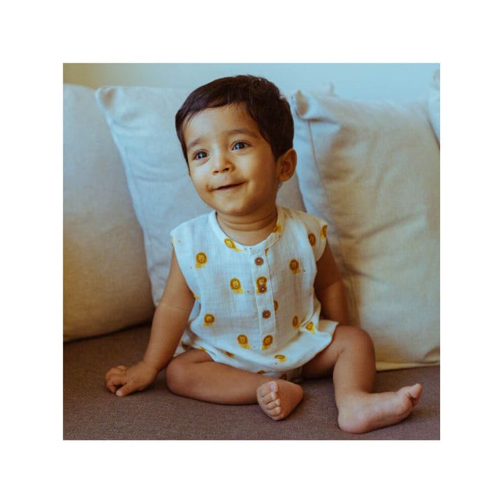 Dulaar Organic Muslin Romper - Just Lion Around