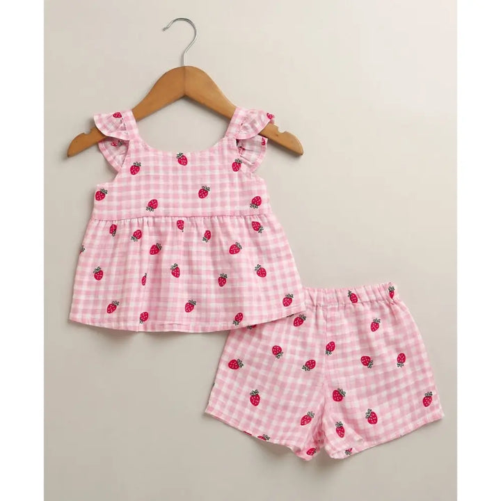 Sweetlime By AS Organic Cotton Strawberry Bliss Baby Girl Top &amp; Shorts Set -  Pink